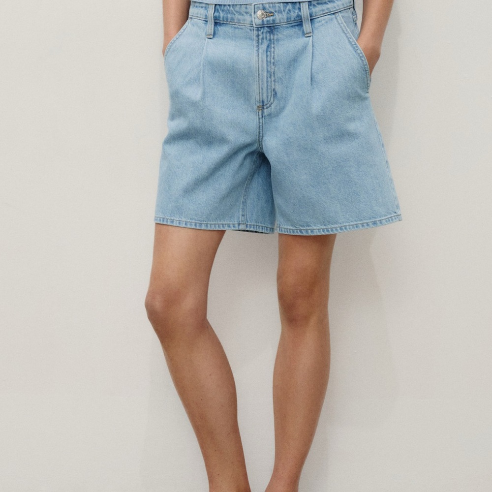 MANGO MID-RISE DENIM BERMUDA SHORTS WITH PLEATS